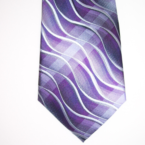 Purple Waves Necktie Handkerchief Boutonniere Set - Picture 8 of 8